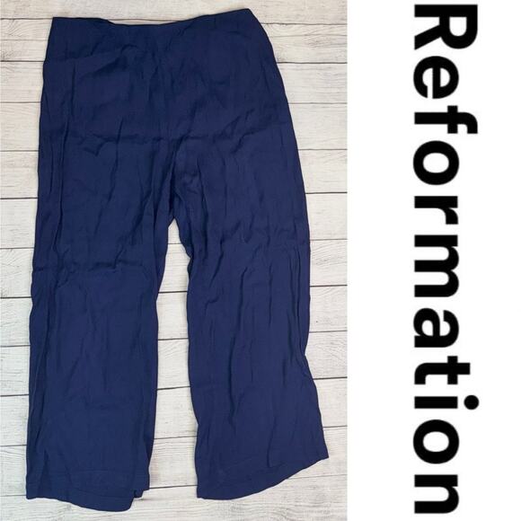 Reformation Women's Lightweight Wide Leg High Rise Pants Navy Blue Size 4 - Picture 1 of 6
